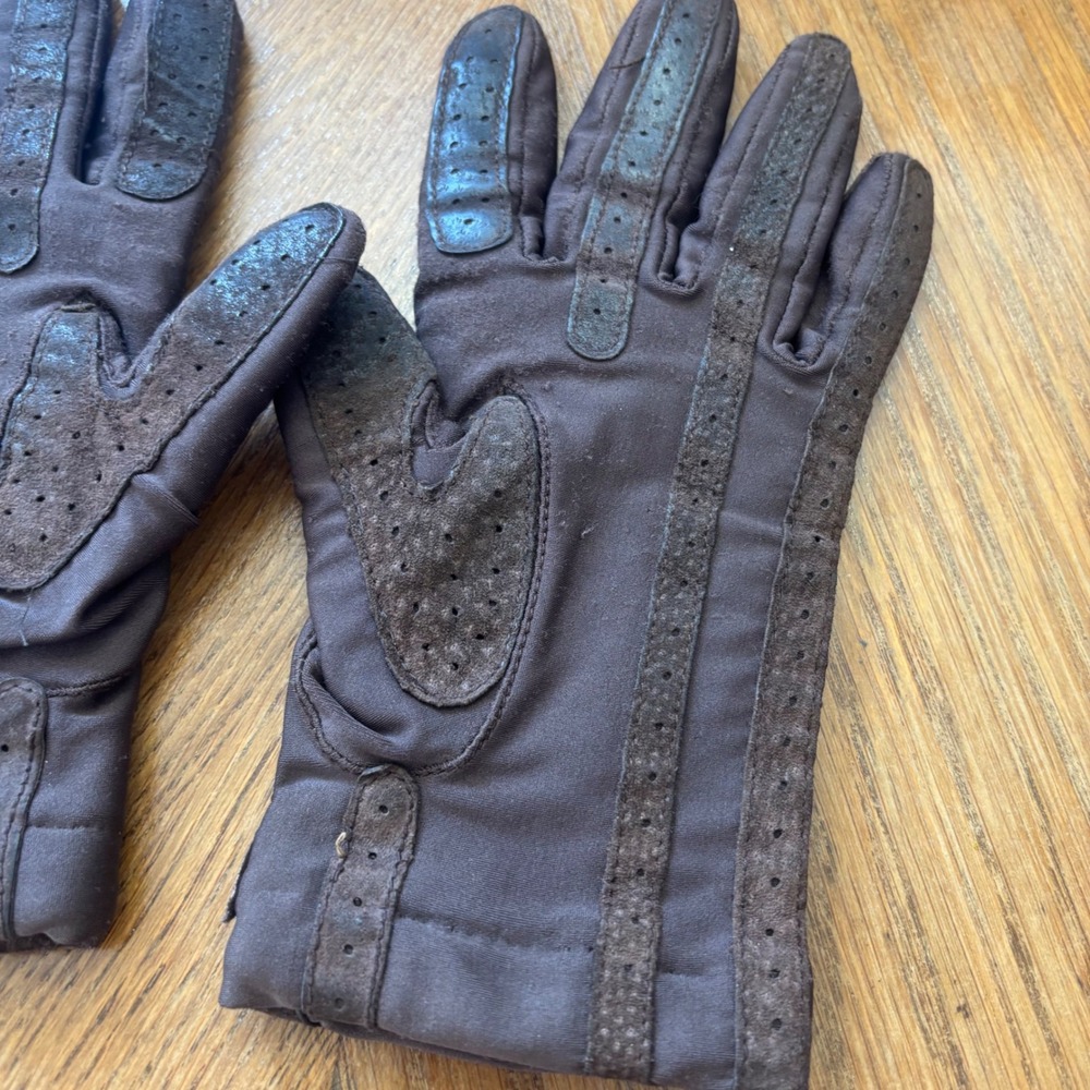 Vintage Isotoner Warm-Ups by Aris Brown Spandex Driving Gloves Women Medium - Picture 10 of 10